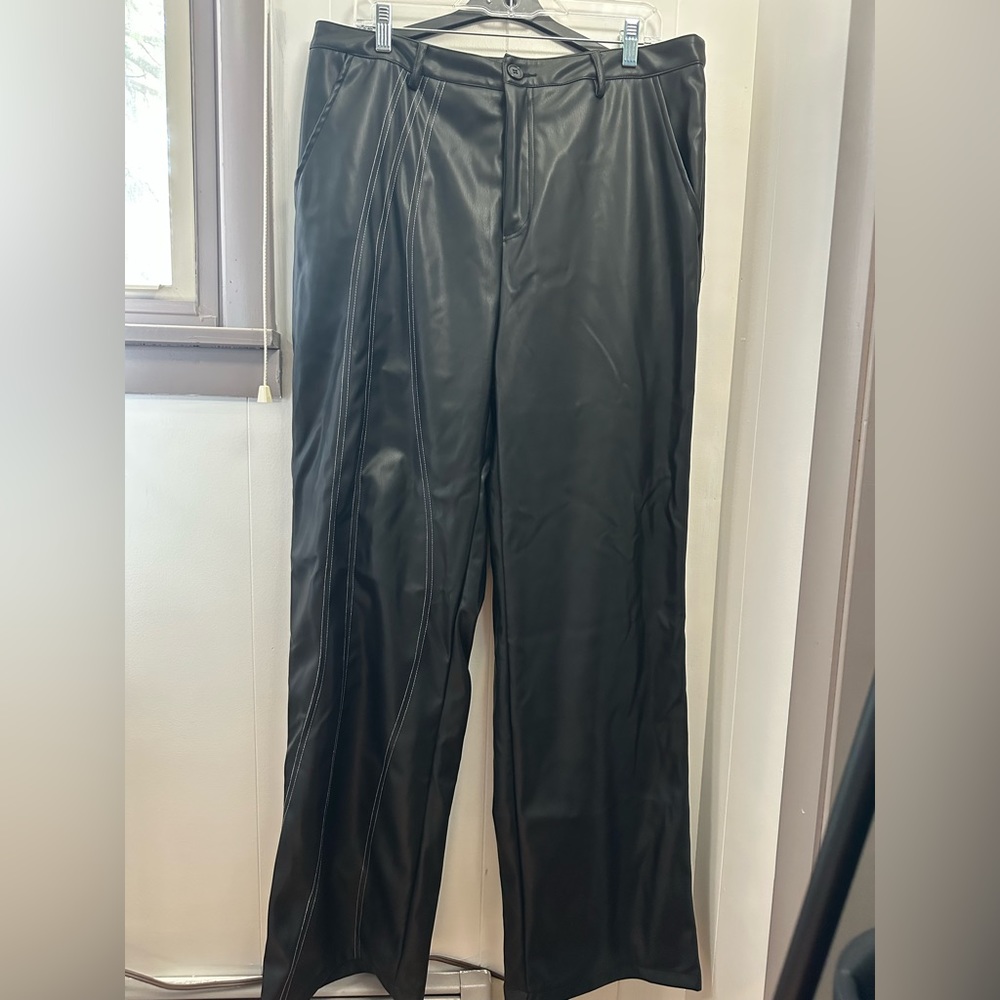 NWT PrettyLittle Things faux leather wide leg pants